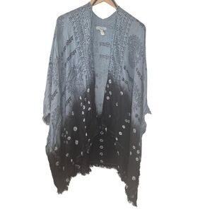 World Market Blue and Black Ombre Kimono with Fringe Rayon Boho Whimsy One Size